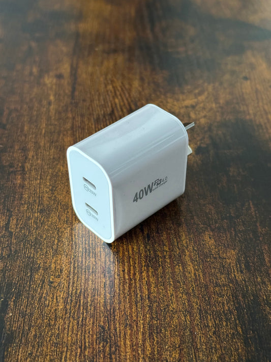 40W Fast Charging Wall Plug – Dual USB-C Ports